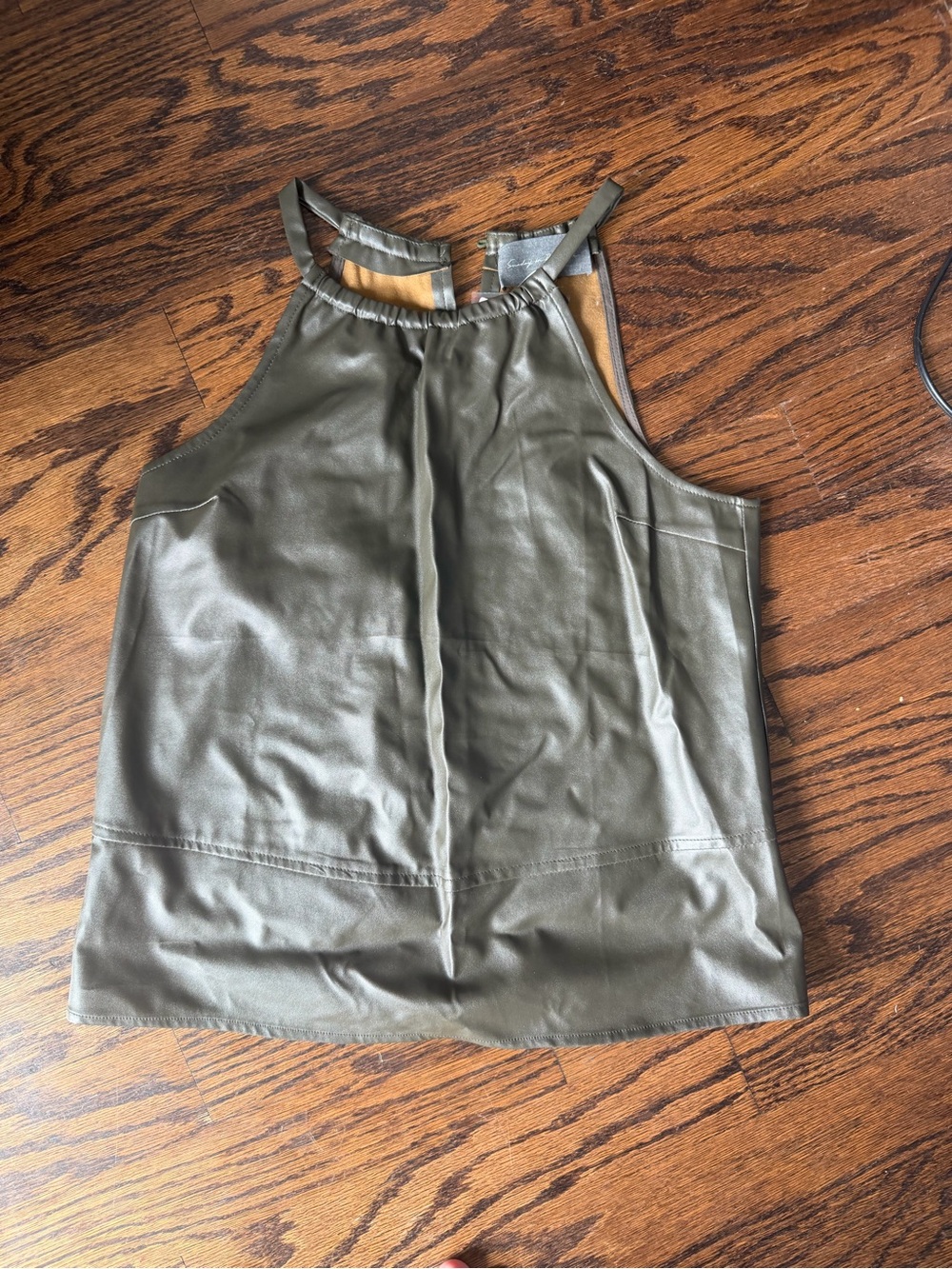 Anthropologie Olive Faux-Leather Halter Tank